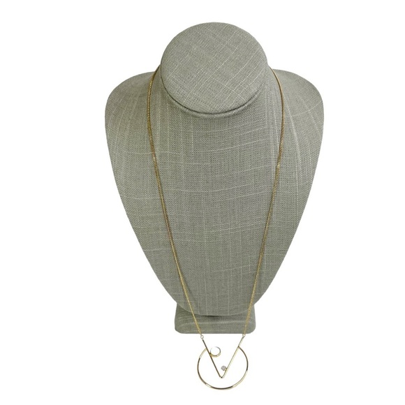 Gold Tone Geometric V Open Circle Long Chain Necklace - Picture 6 of 9